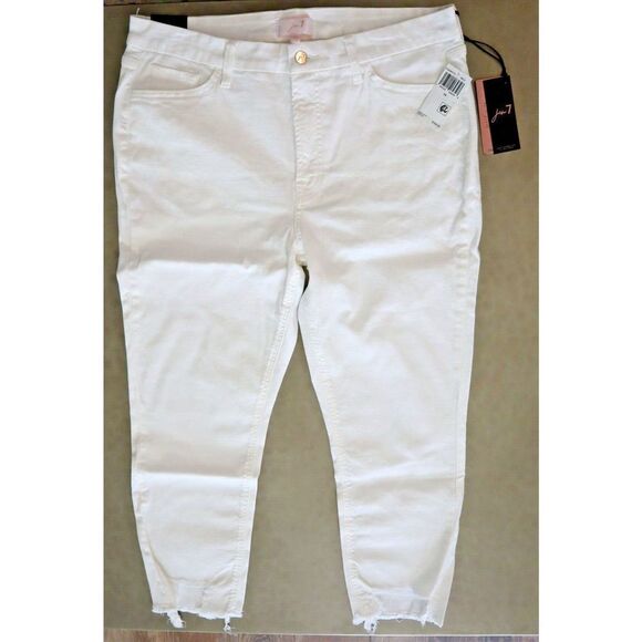 Jen 7 Women's Sz 16 White High Waist Chew Hem Crop Ankle Straight Jeans $109 - Picture 1 of 10